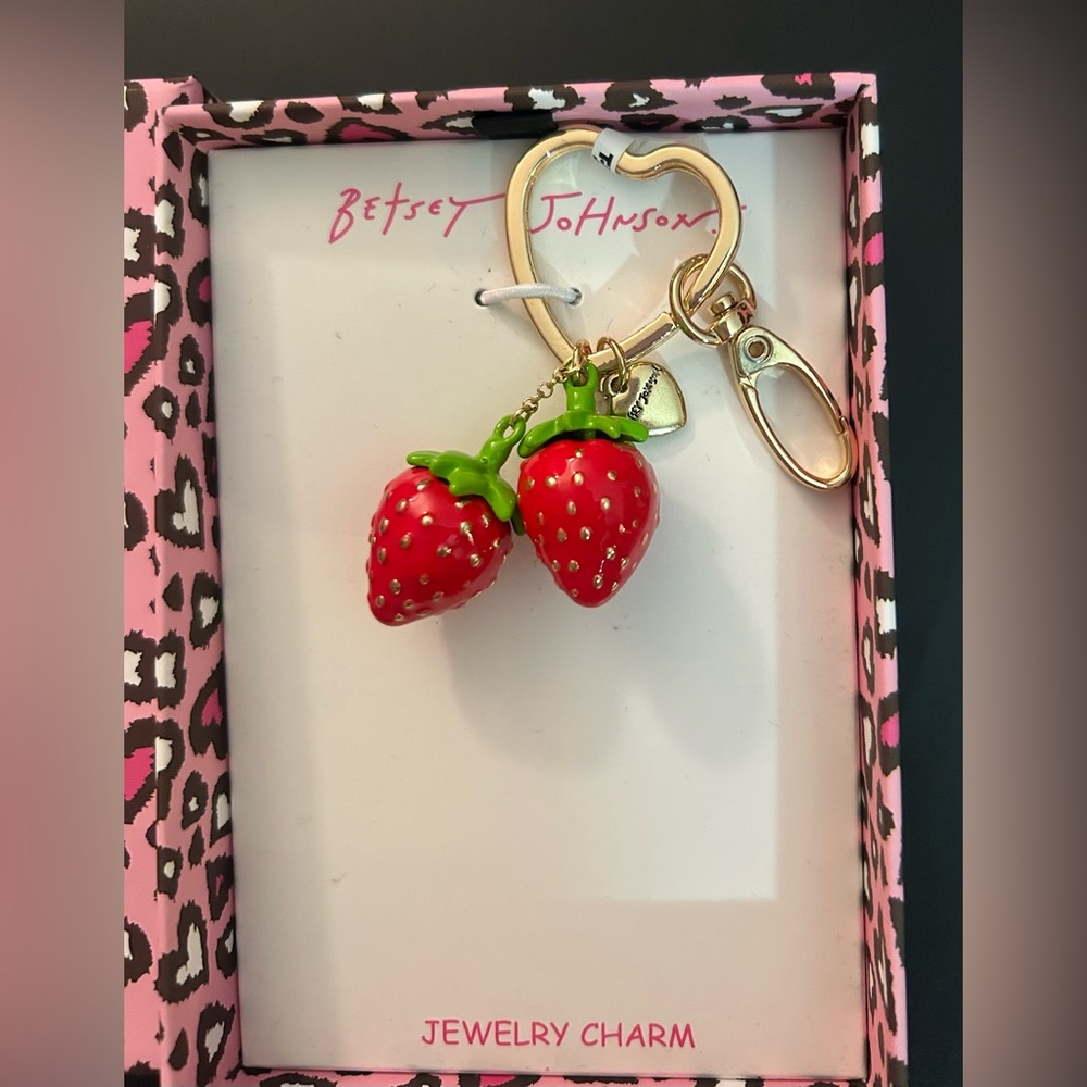 Betsey Johnson Red Strawberry Charm Keychain